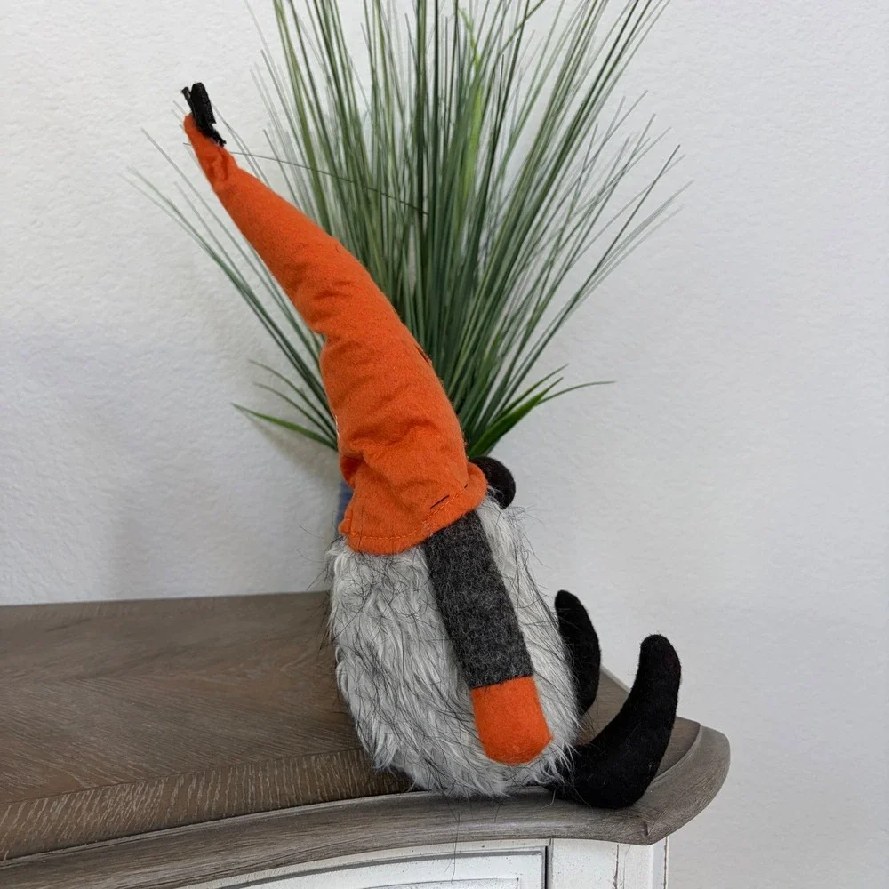 Halloween Pumpkin Gnome Bat Topper Plush Shelf Sitter Plush Decor Orange Grey